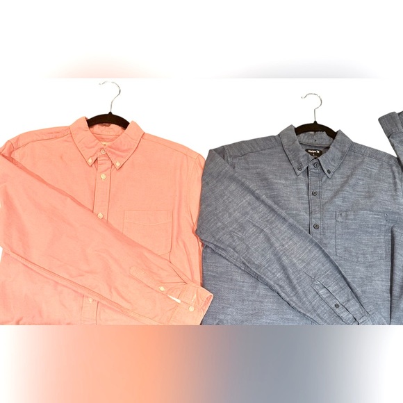 2 Men's CLASSIC OXFORD SHIRTS Hurley & GAP, Denim Blue and Coral. Both size L - Picture 2 of 15